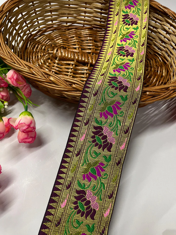 Flower & Leaf Banarasi Saree Lace - Wine